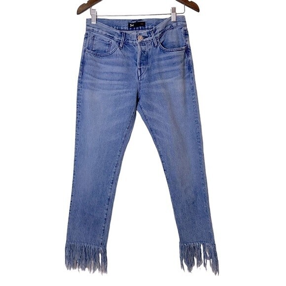 3x1 Womens Fringe Jeans “Stella” Straight Leg Frayed Fringe Button fly Size 25 - Picture 3 of 13